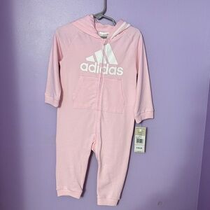 adidas Pink Hooded Zippered Baby One-Piece Romper